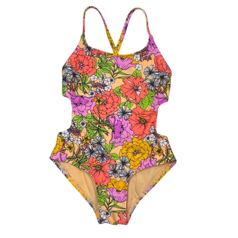 Cat & Jack Girl's Bold Blooms Cutout One Piece Swimsuit XS (4/5)